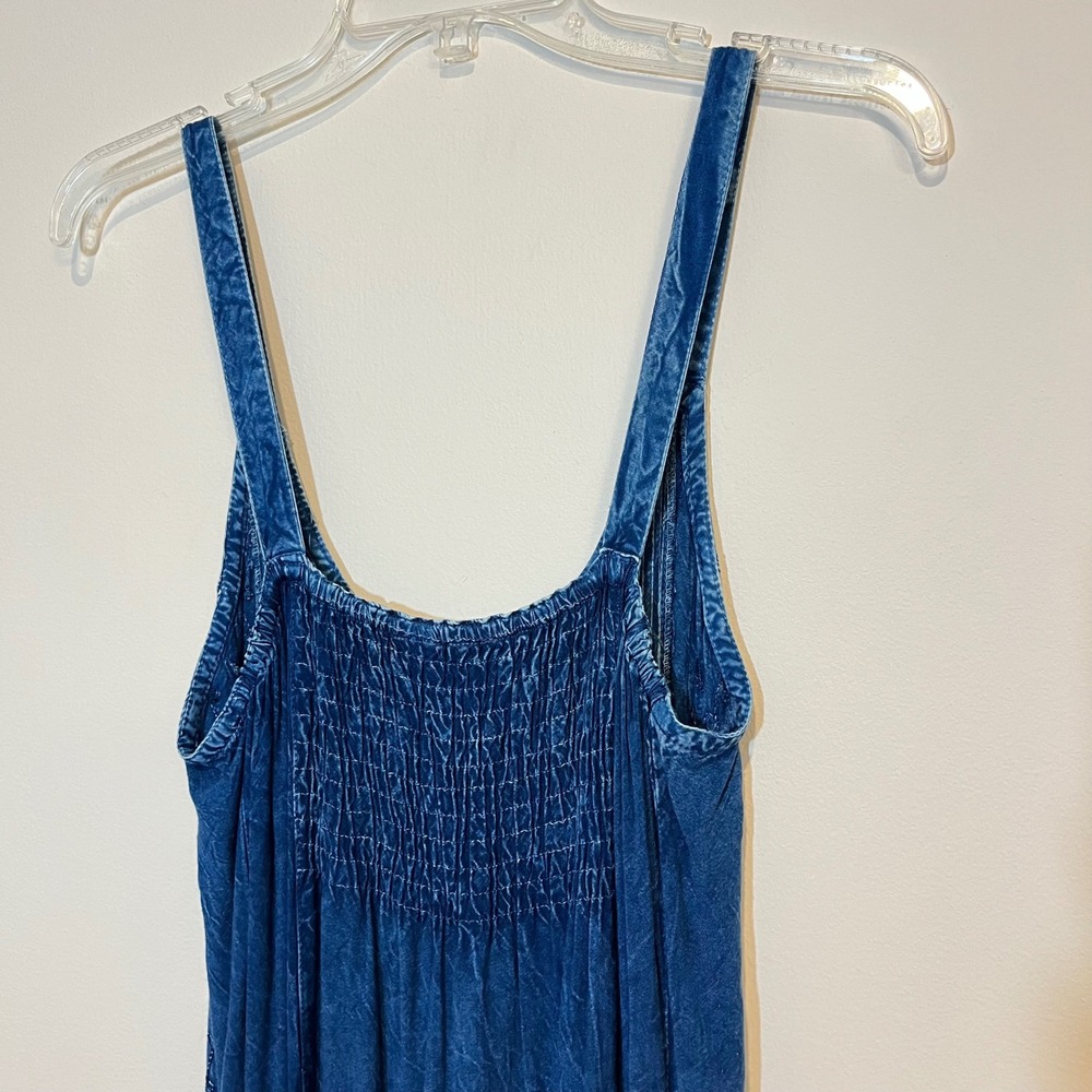 Raya Sun Dress Chambray Blue Embroidered Button Front Midi Sleeveless Large - Picture 5 of 6